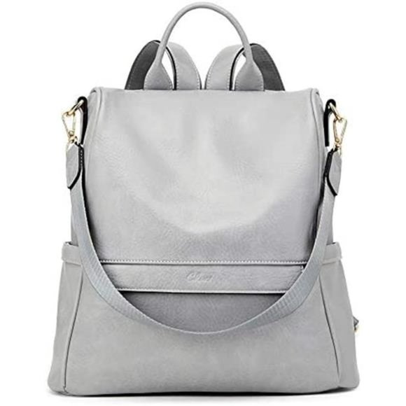Women Backpack Purse Fashion Leather Elephant Skin Pattern Gray(shiny)